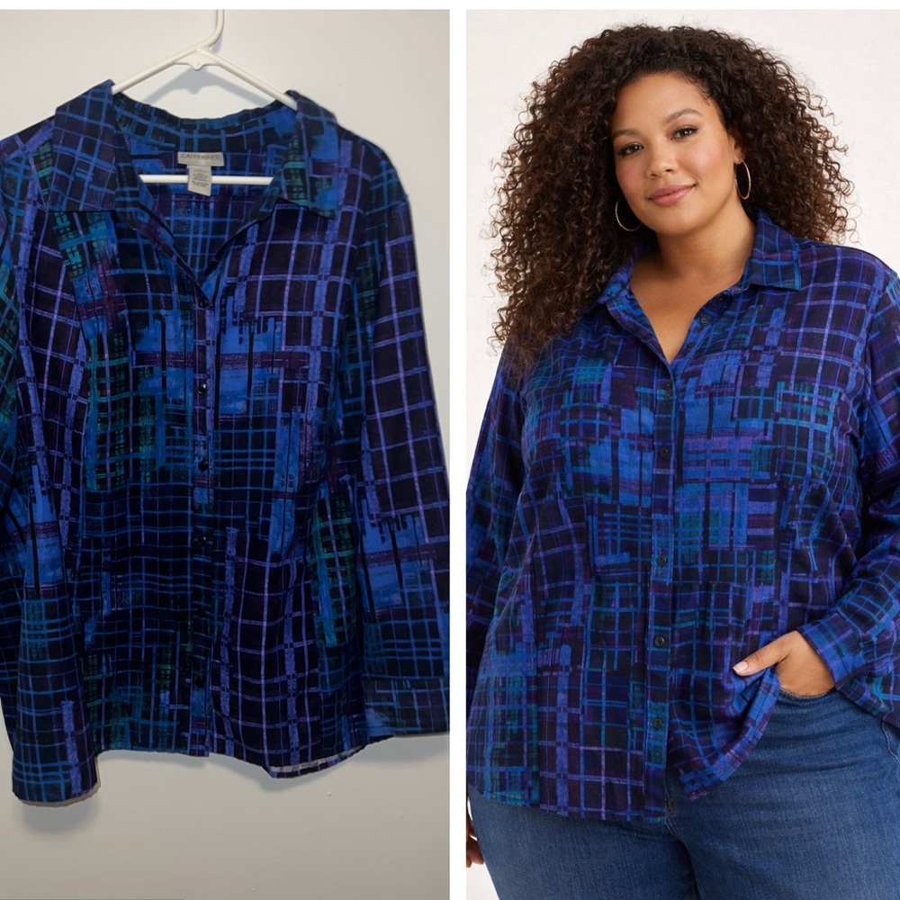 Catherines Blue & Teal Plaid Button-Down Shirt